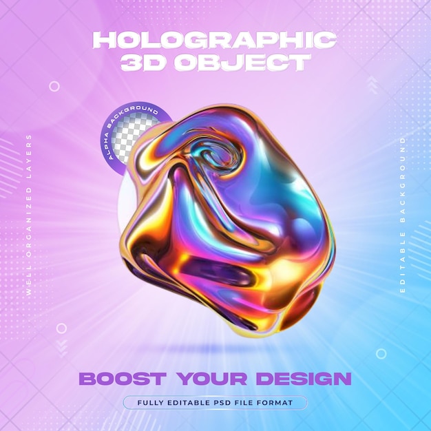 Futuristic Vibrant Holographic Liquid Metal Blobs Shapes Illustration