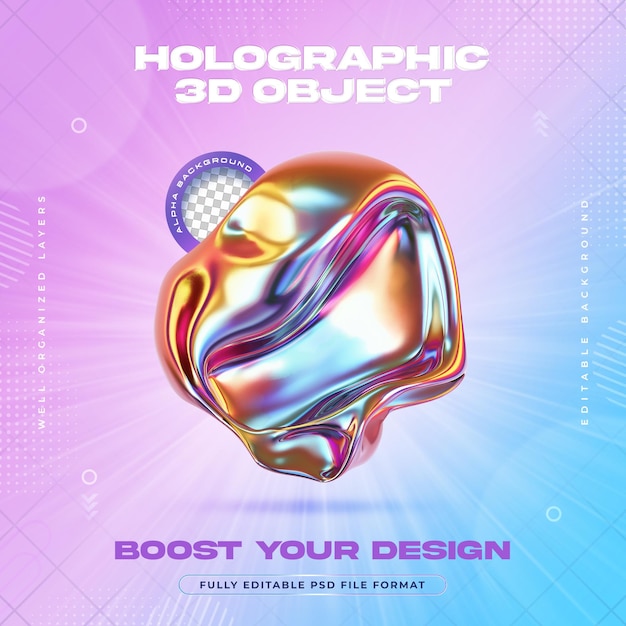 PSD futuristic vibrant holographic liquid metal blobs shapes illustration