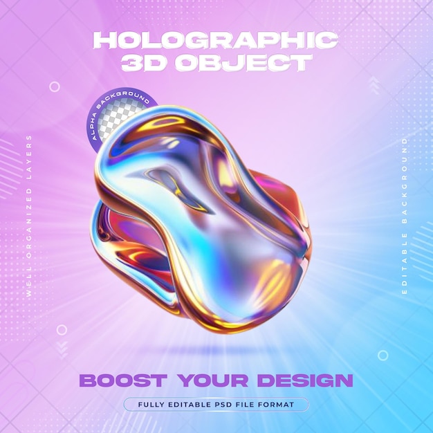 PSD futuristic vibrant holographic liquid metal blobs shapes illustration