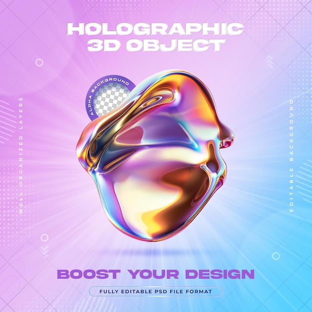 Futuristic Vibrant Holographic Liquid Metal Blobs Shapes Illustration