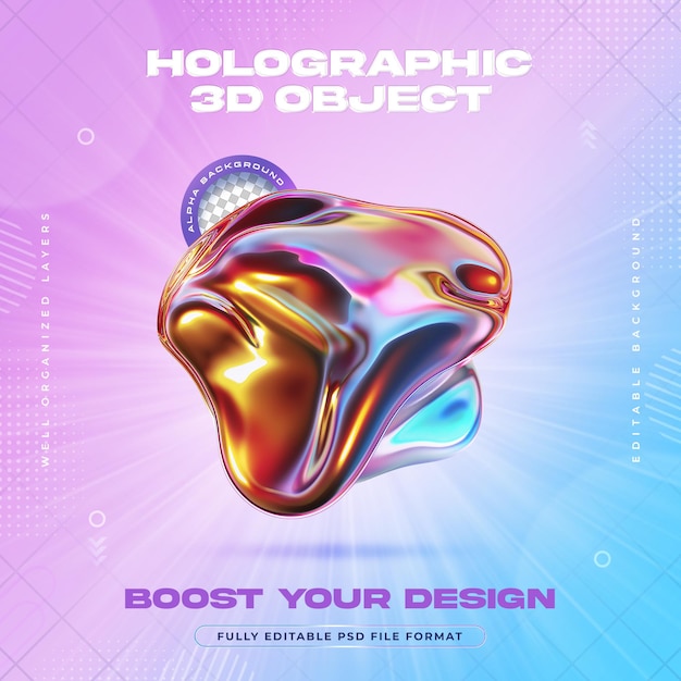 Futuristic Vibrant Holographic Liquid Metal Blobs Shapes Illustration