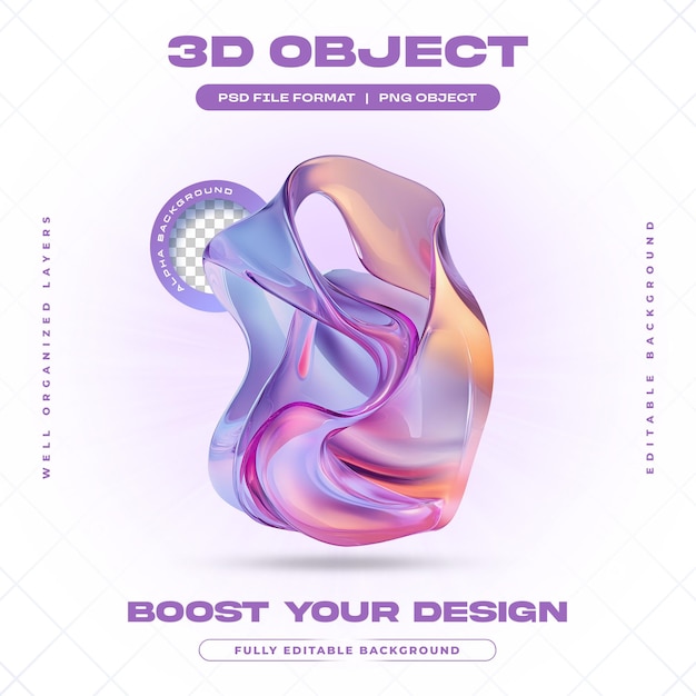 PSD futuristic vibrant holographic liquid shape illustration