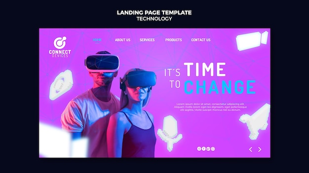 PSD futuristic virtual reality landing page template