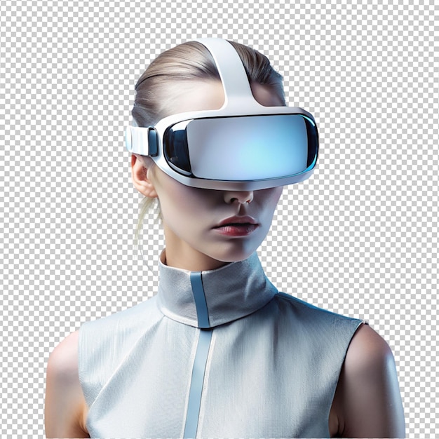 futuristic women wearing VR glasses on transparent background