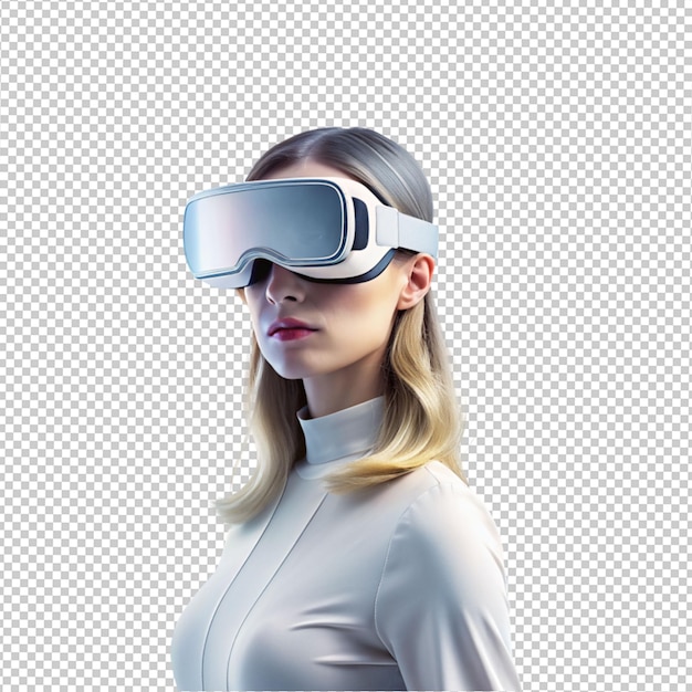 futuristic women wearing VR glasses on transparent background