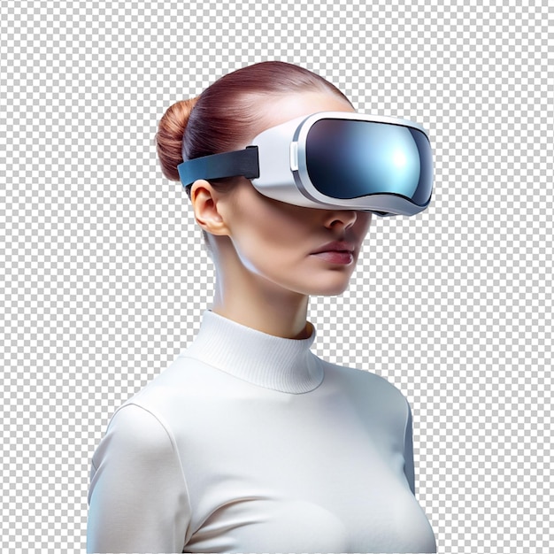 futuristic women wearing VR glasses on transparent background