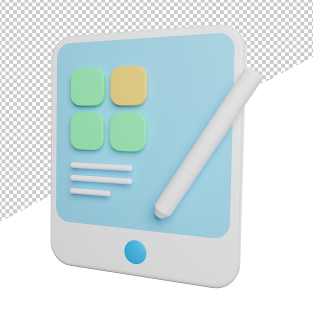 Gadget Tab Aplication side view 3d icon rendering illustration on transparent background