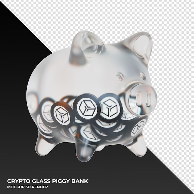 Gala GALA glass piggy bank with crypto coins 3d illustration