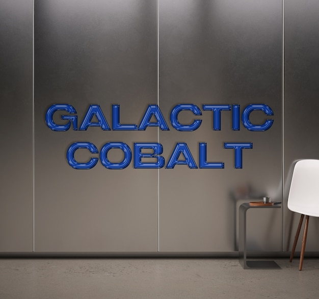 PSD galactic cobalt logo effect mockup on office wall