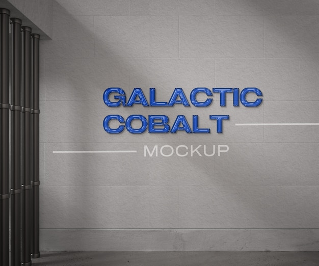 PSD galactic cobalt logo effect mockup on office wall