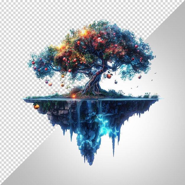 PSD galactic tree create a tree that seems to be made by light isolated on transparent background