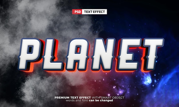 Galaxy planet red energy glow 3d editable text effect style