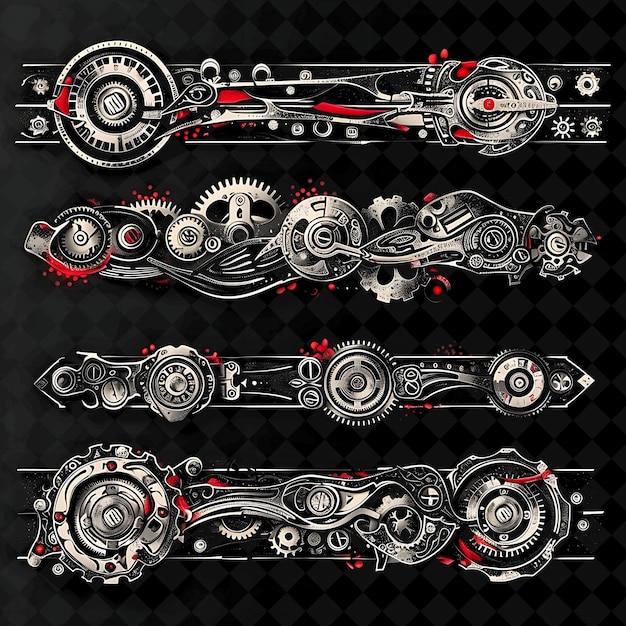 PSD galvanized steel with steampunk borderlines design accessori png collage art collections