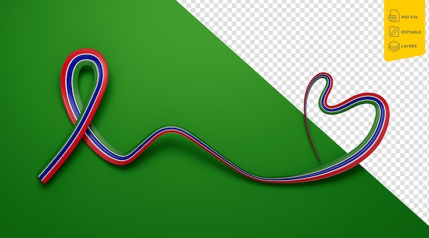 PSD gambian flag heart shaped wavy awareness ribbon flag on green background 3d illustration