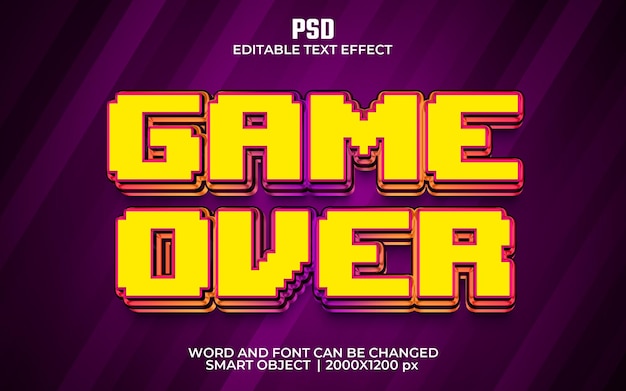 Game over 3d editable text effect Premium Psd with background