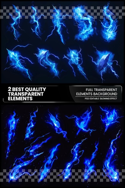 Game Asset Collection of Blue Glowing Storm Bolts This on transparent background