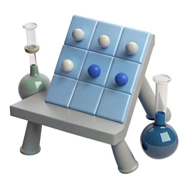 a game board with blue and white balls and a blue block with the number 3 on it