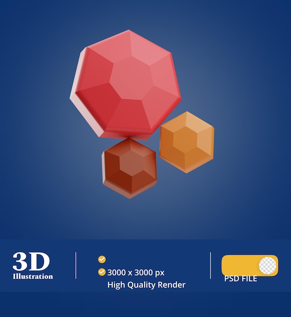 Game equipment gems illustration 3d