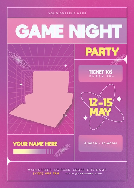 PSD game night party flyer