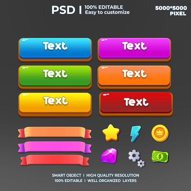 PSD game ui kit 2d game ui user interface casual game ui ui kit ui art cartoon game ui cool ui