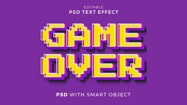 Game over video game text effect editable template