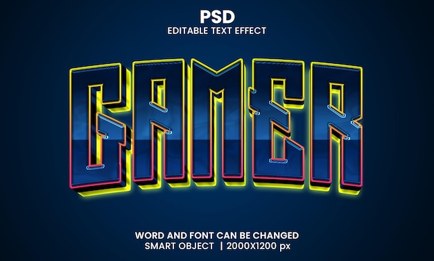 Gamer 3d editable text effect Premium Psd with background