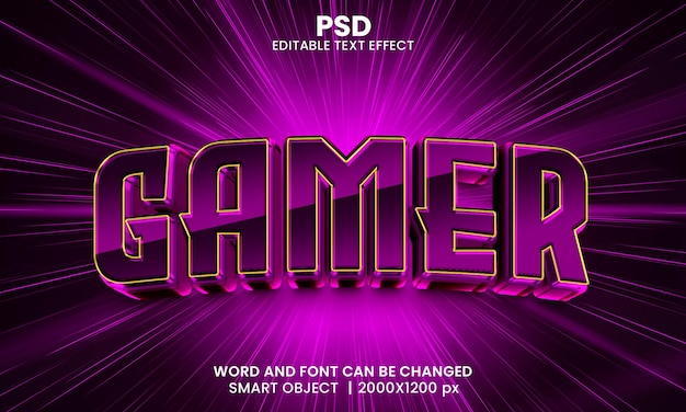 Gamer 3d editable text effect Premium Psd with background