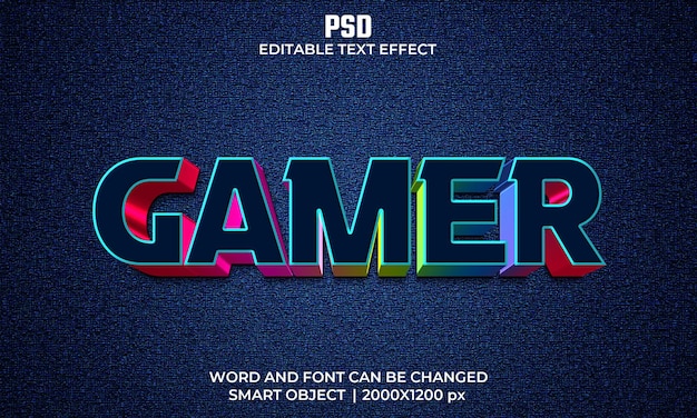 Gamer 3d editable text effect Premium Psd with background