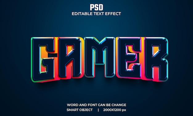 Gamer colorful 3d editable text effect Premium Psd with background