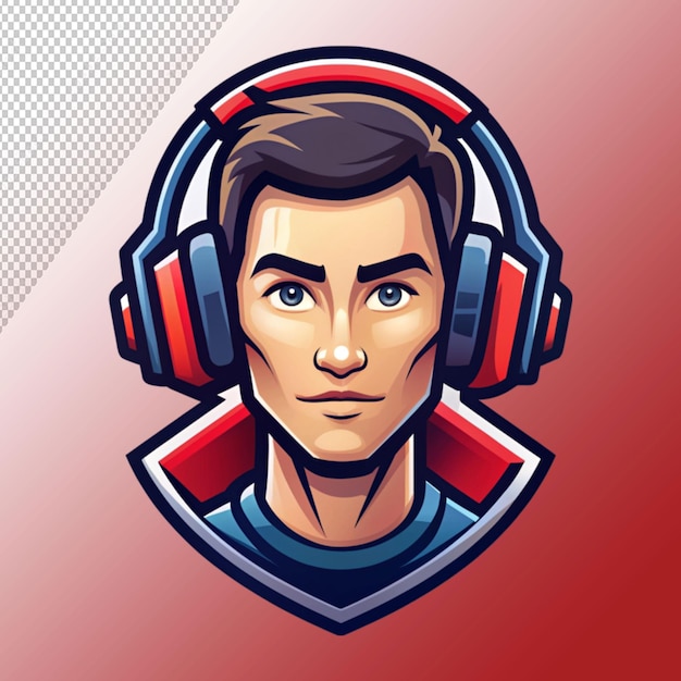 PSD gamer in headphones logo on transparent background