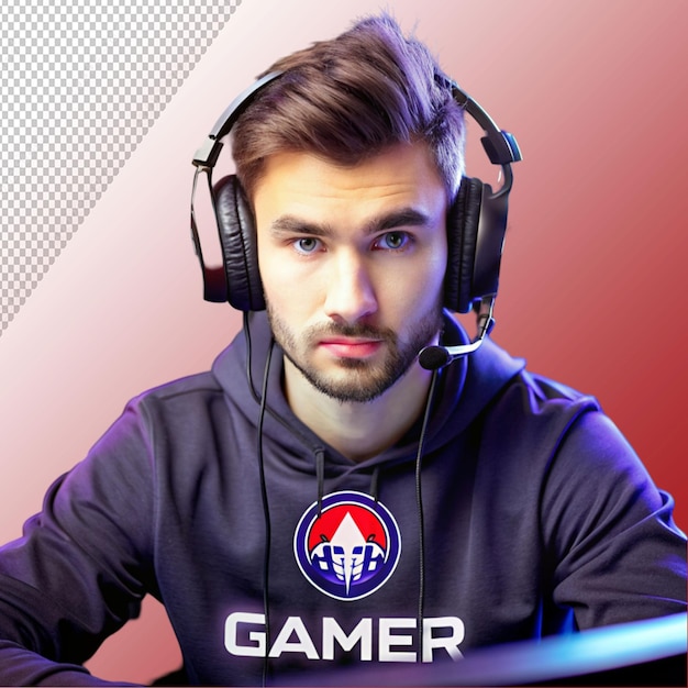 PSD gamer in headphones logo on transparent background