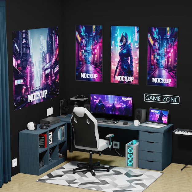 PSD gamer room mockup design