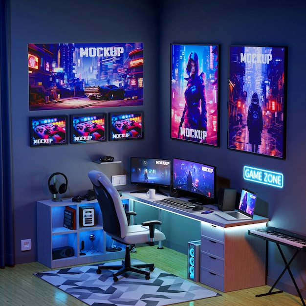 PSD gamer room mockup design