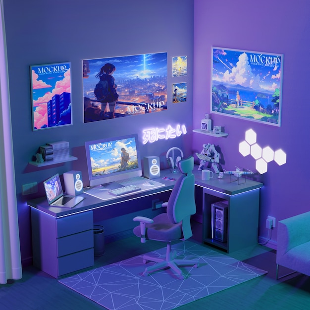 PSD gamer room mockup design