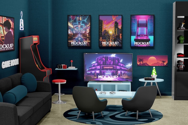 PSD gamer room mockup design