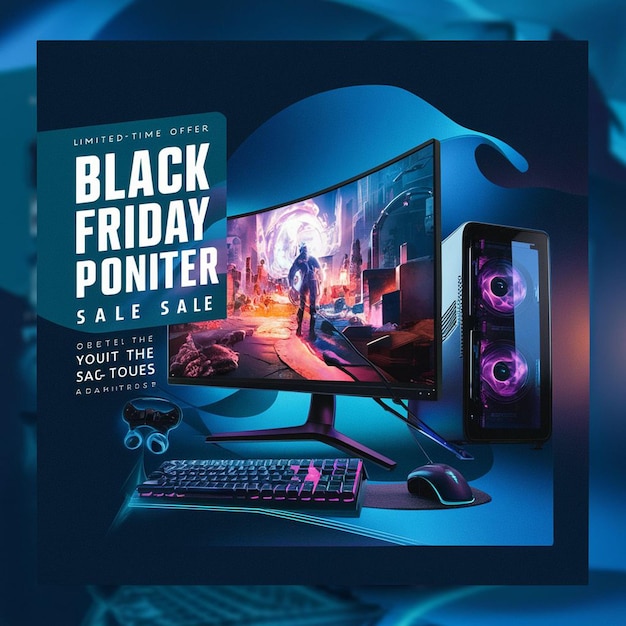 Gaming Computer Black Friday Super Sale Social Media Post Design Template