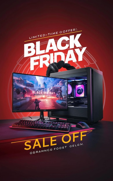 Gaming Computer Black Friday Super Sale Social Media Post Design Template