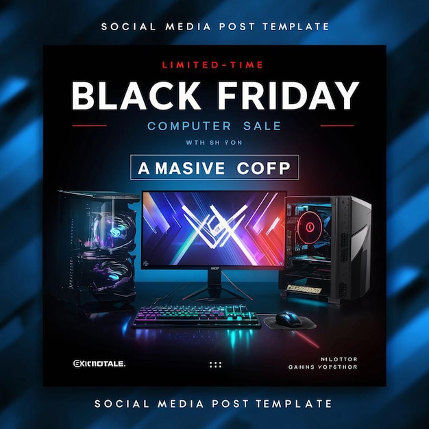 Gaming Computer Black Friday Super Sale Social Media Post Design Template