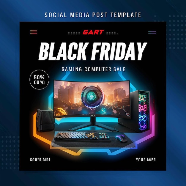 Gaming Computer Black Friday Super Sale Social Media Post Design Template