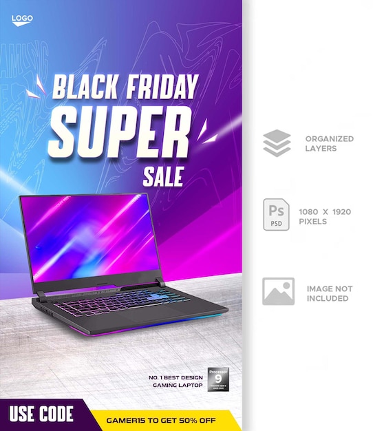 Gaming laptop product sale advertising social media story