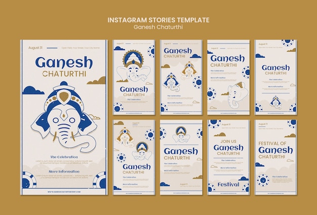 Ganesh chaturthi instagram stories collection with elephant and clouds