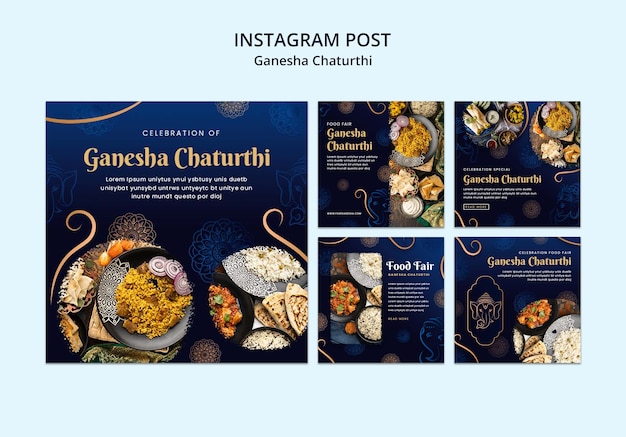 Ganesha chaturthi instagram posts collection with mandala and elephant