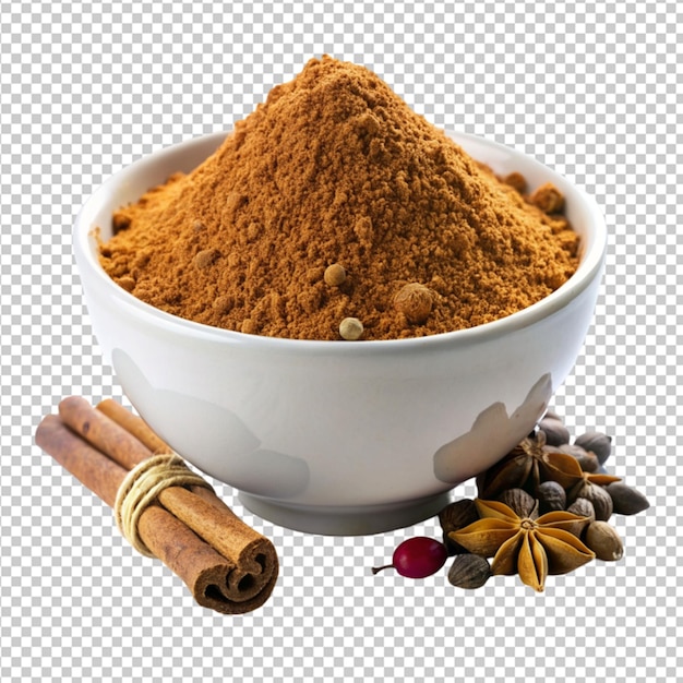 garam masala on white bowl on transparent background