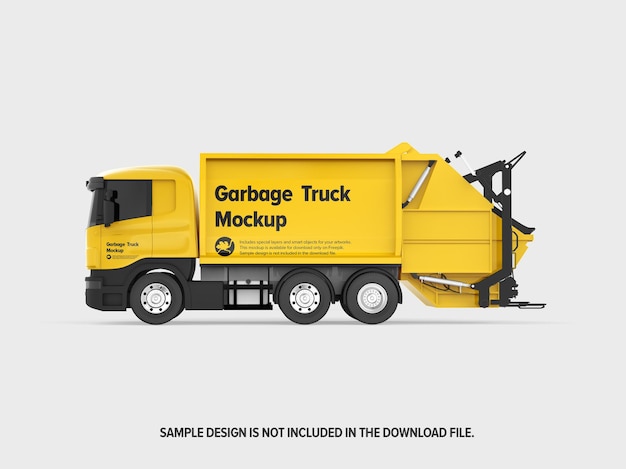 Garbage truck side view mockup template