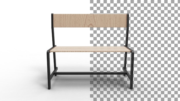 Garden bench front view with shadow 3d render