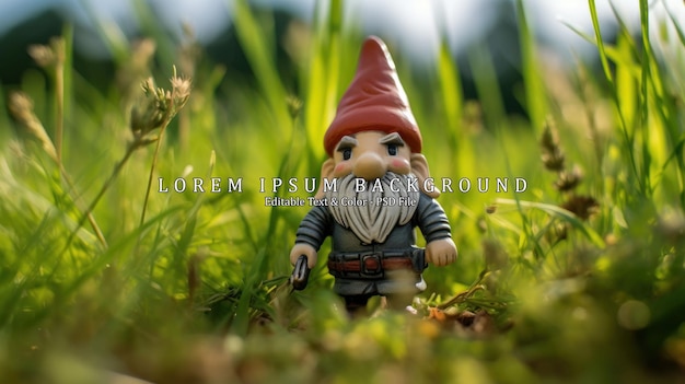 PSD garden gnome standing in green grass ai generated