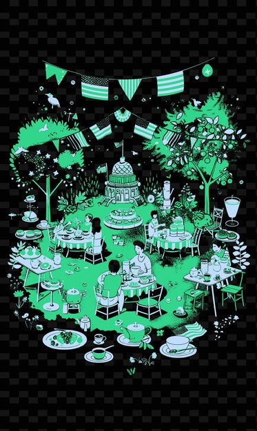 PSD a garden party scene with people enjoying tea and pastries a creative illustration idea designs