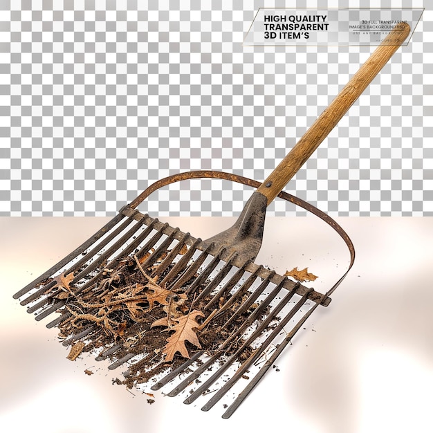 PSD garden rake a rake used for gathering leaves and debris on transparent background