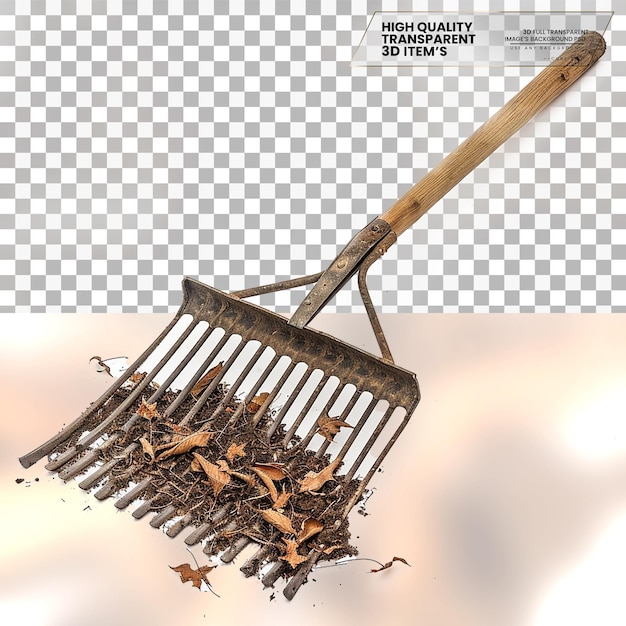 Garden Rake A rake used for gathering leaves and debris on transparent background