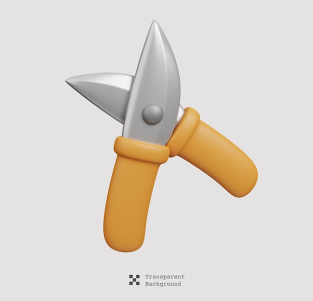 Garden Shears isolated. Farm and agriculture icon set. Cute cartoon style 3d render illustration